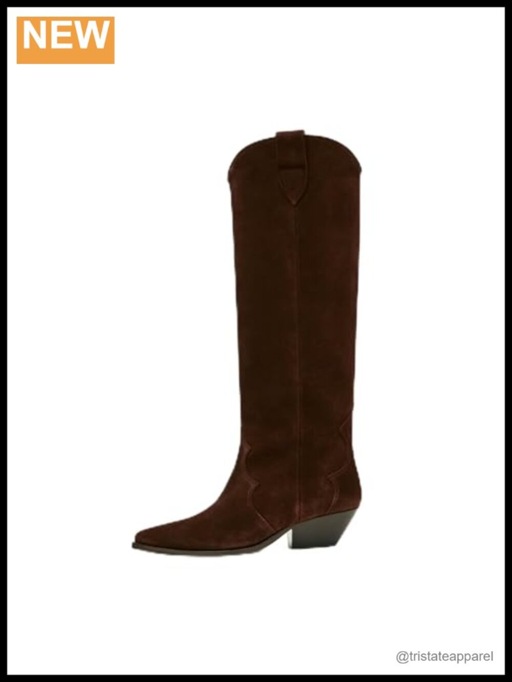 Suede Cowboy Boots Women Pointed Toe Chunky Heel Knee High Pull On